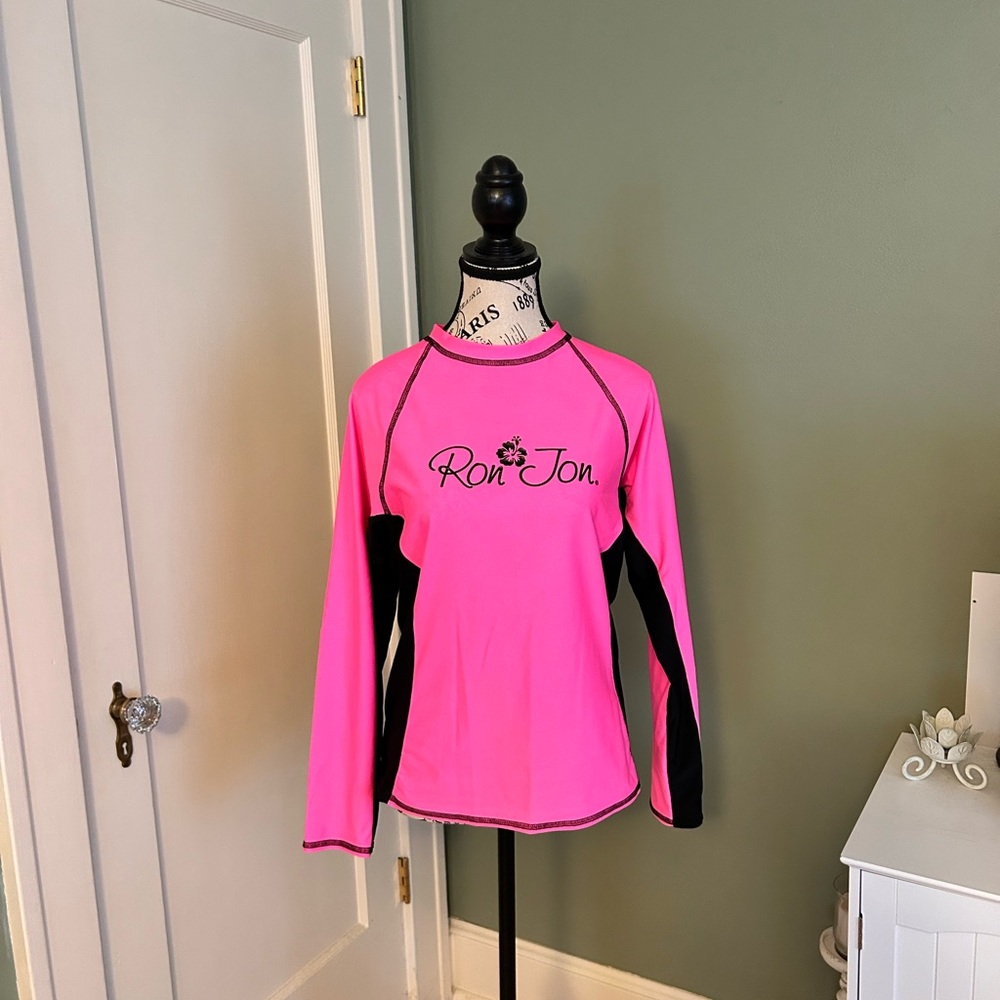 Ron Jon Pink and Black Rash Guard Swim Shirt - like new